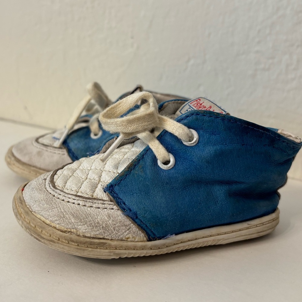 Vintage 1990 Fisher-Price Blue Leather Soft Sole Baby Shoes Size 5
